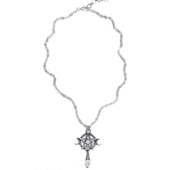 Alchemy Gothic ✦ Triple Goddess Pendant ✦ Pentagram Crystal Pewter Necklace 18" - Picture 7 of 12